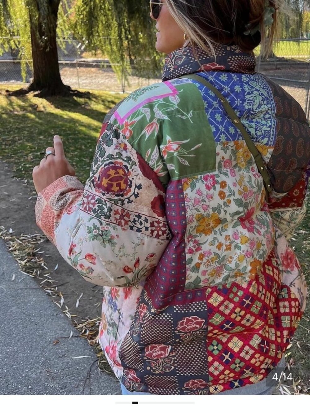 new FOUND ANTHROPOLOGIE GARDENIA patchwork puffer jacket m